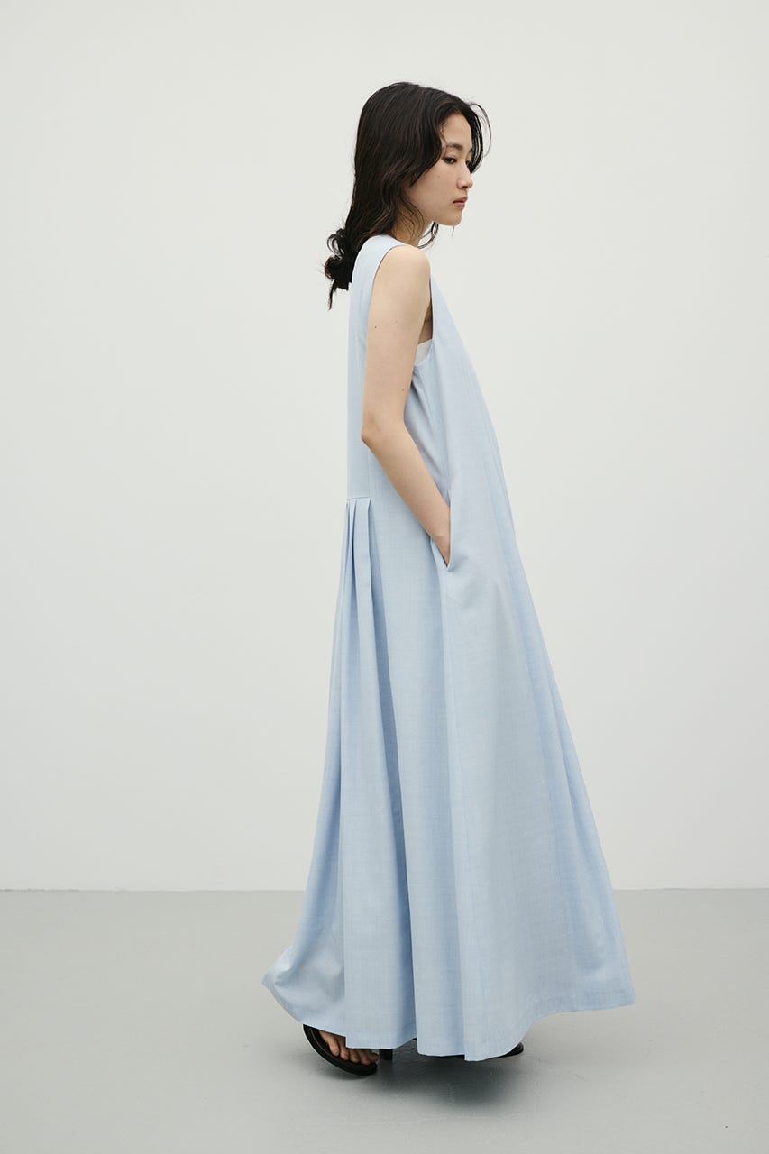 極美品　YOKANG プリーツワンピース マキシ丈 立体デザイン ドレス　水色系 STYLEMIXER | ワイドプリーツワンピース (ワンピース(ロング） ) |SHEL