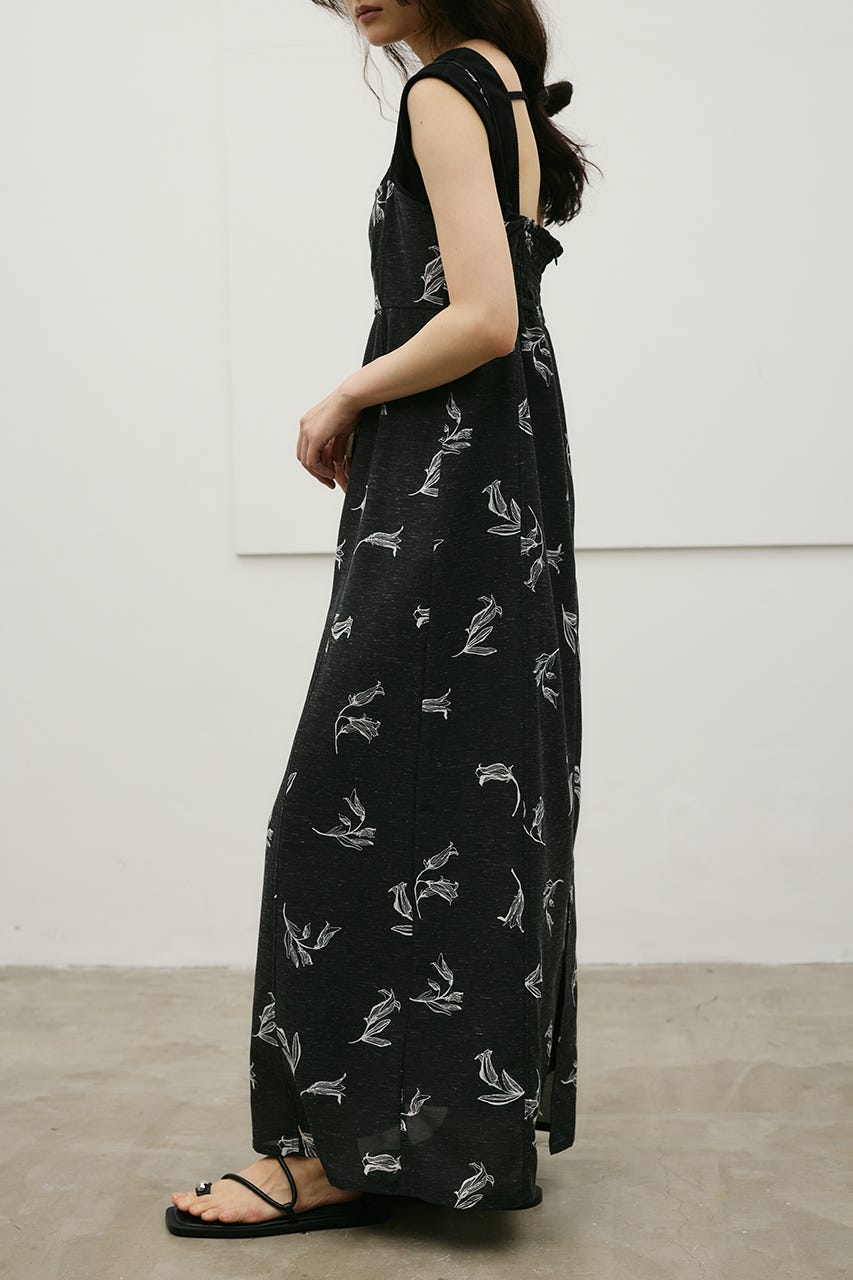 リネンミックスレイヤードキャミワンピース 柄BLK M