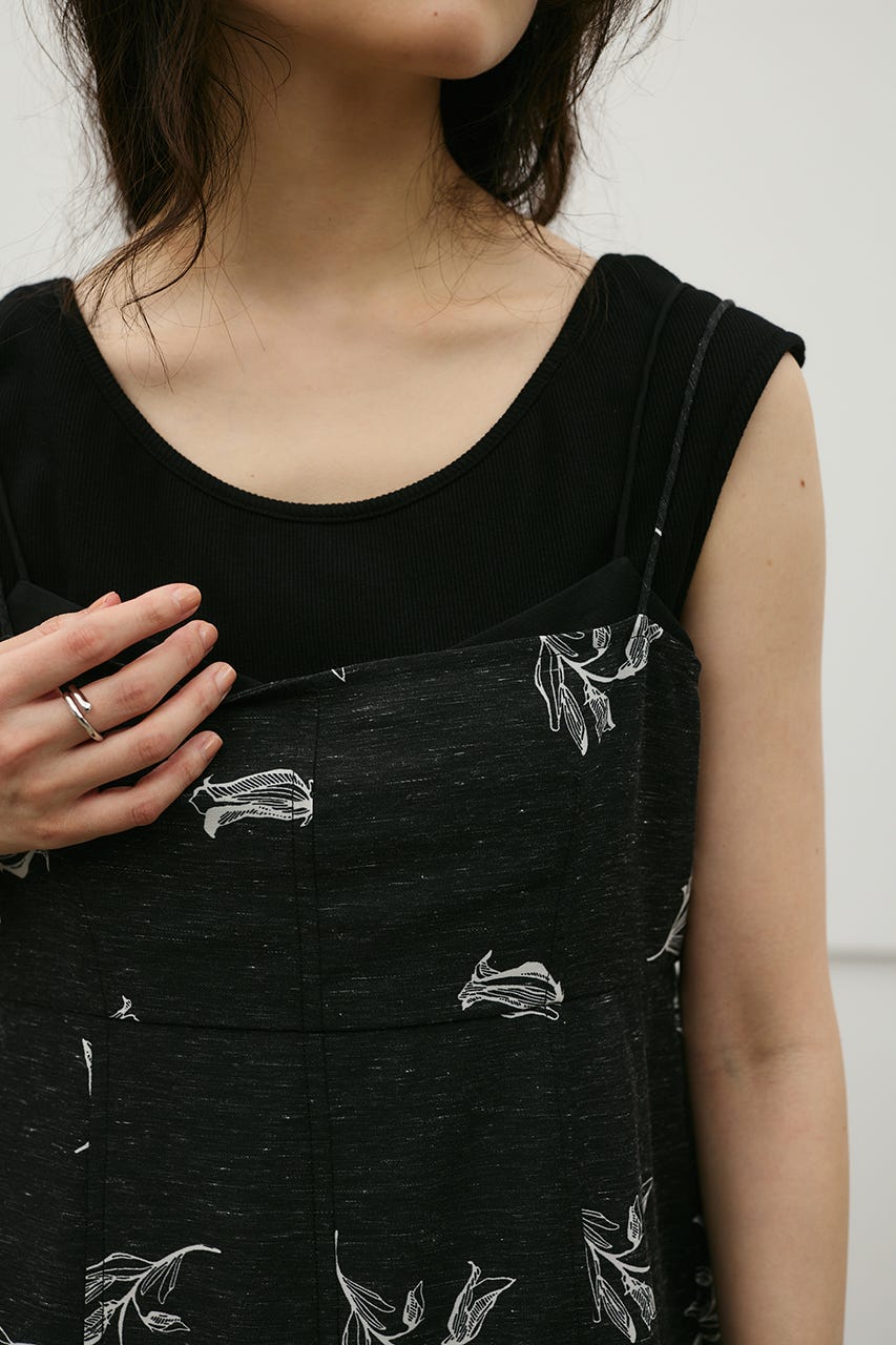 リネンミックスレイヤードキャミワンピース 柄BLK M