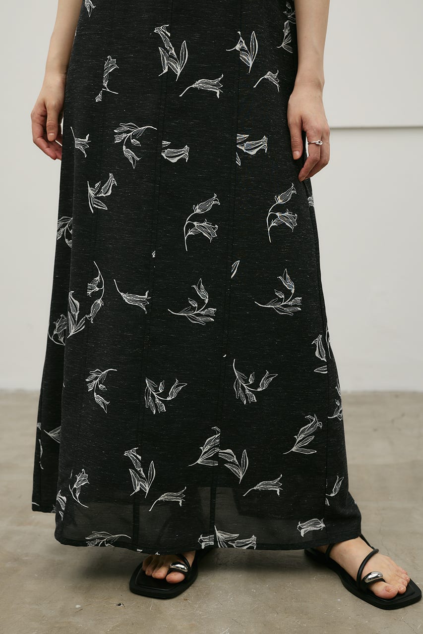 リネンミックスレイヤードキャミワンピース 柄BLK M