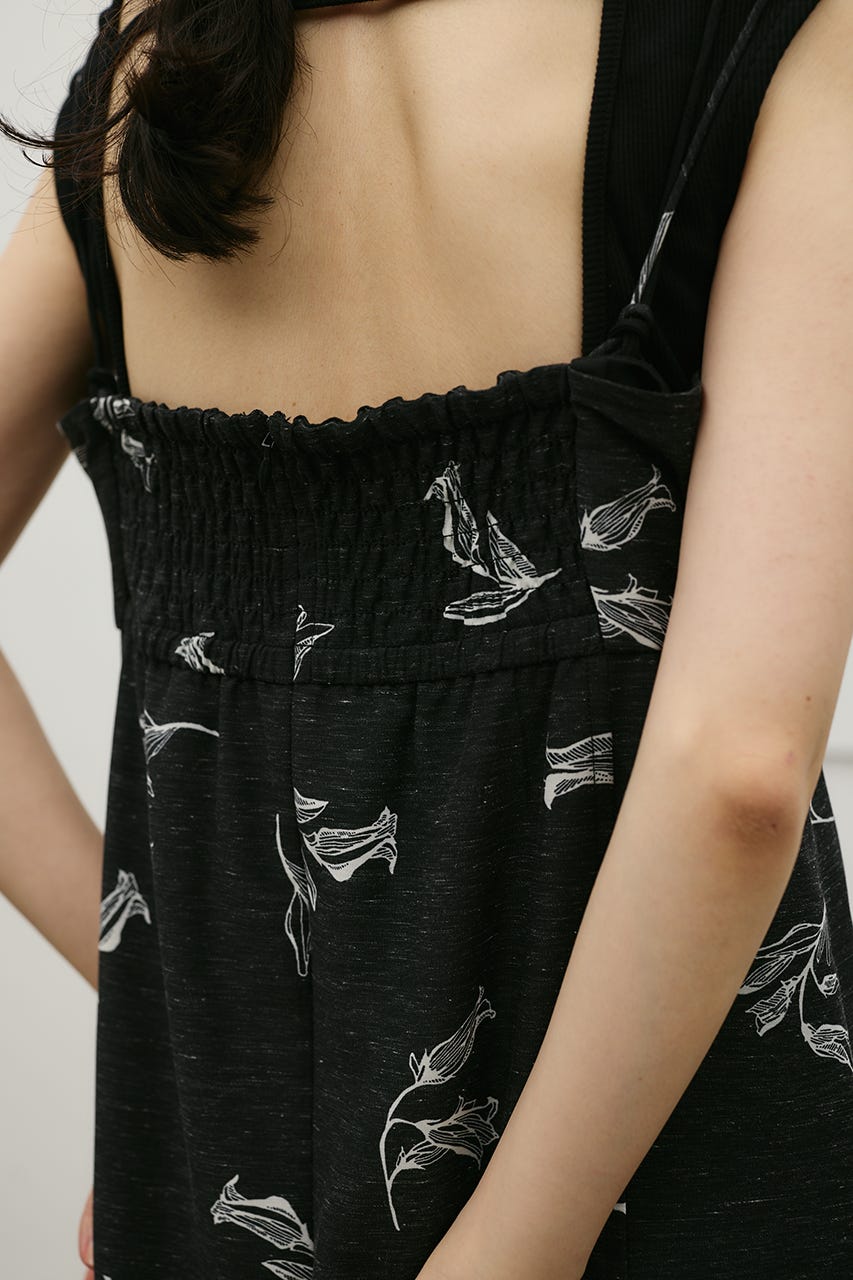 リネンミックスレイヤードキャミワンピース 柄BLK M