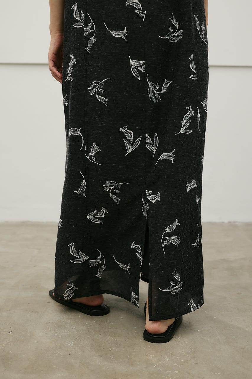 リネンミックスレイヤードキャミワンピース 柄BLK M