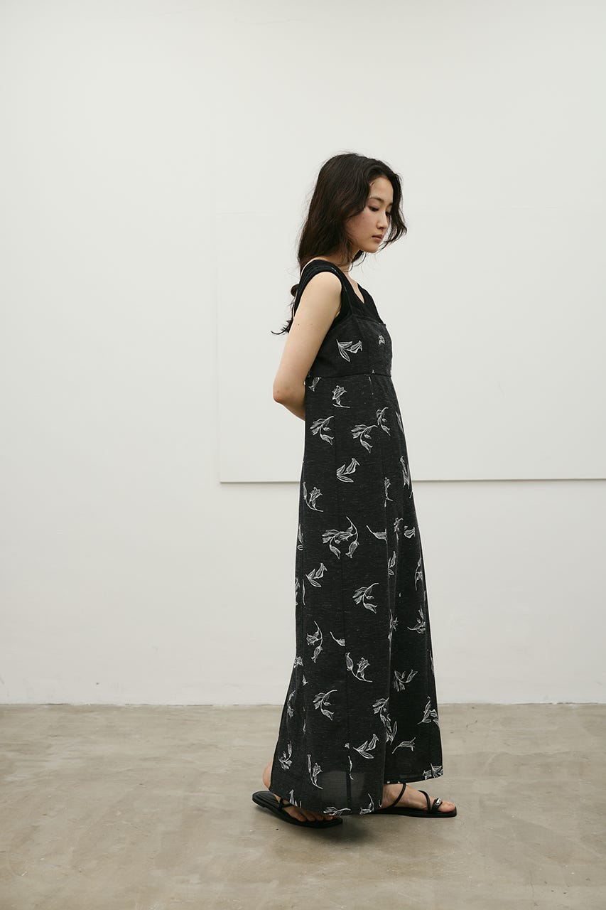 リネンミックスレイヤードキャミワンピース 柄BLK M