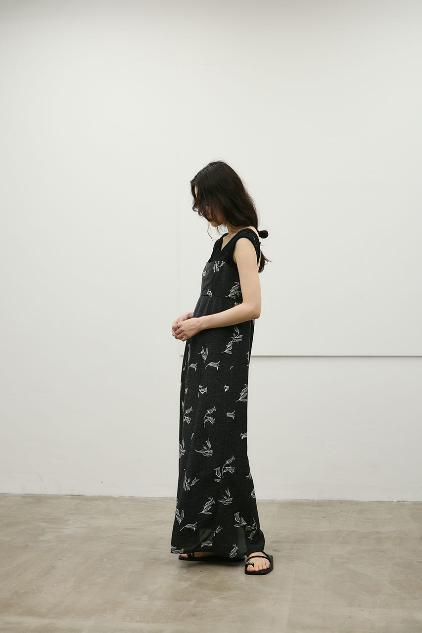 リネンミックスレイヤードキャミワンピース 柄BLK M