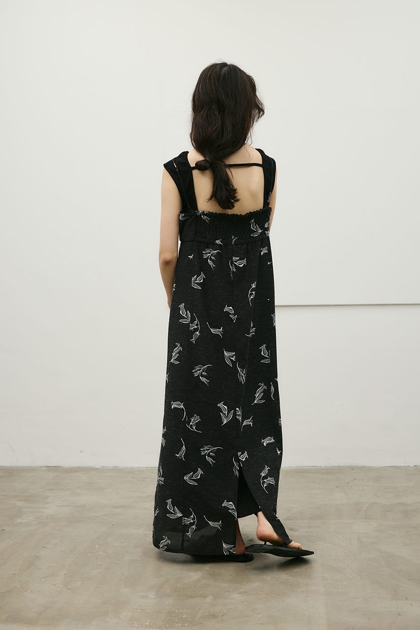 リネンミックスレイヤードキャミワンピース 柄BLK M