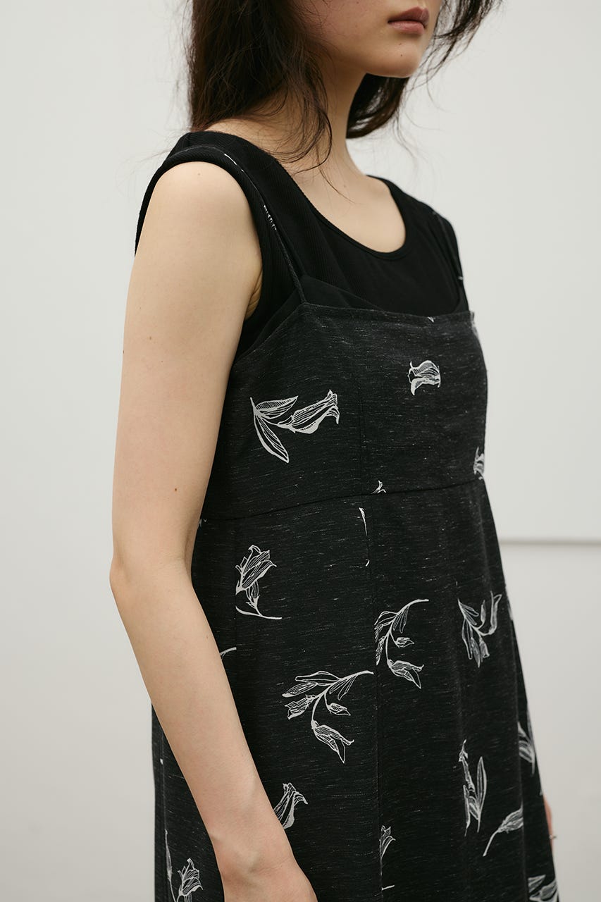 リネンミックスレイヤードキャミワンピース 柄BLK M