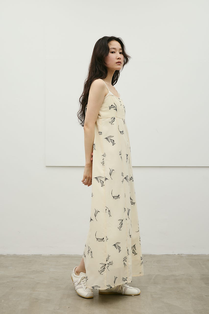 リネンミックスレイヤードキャミワンピース 柄WHT S