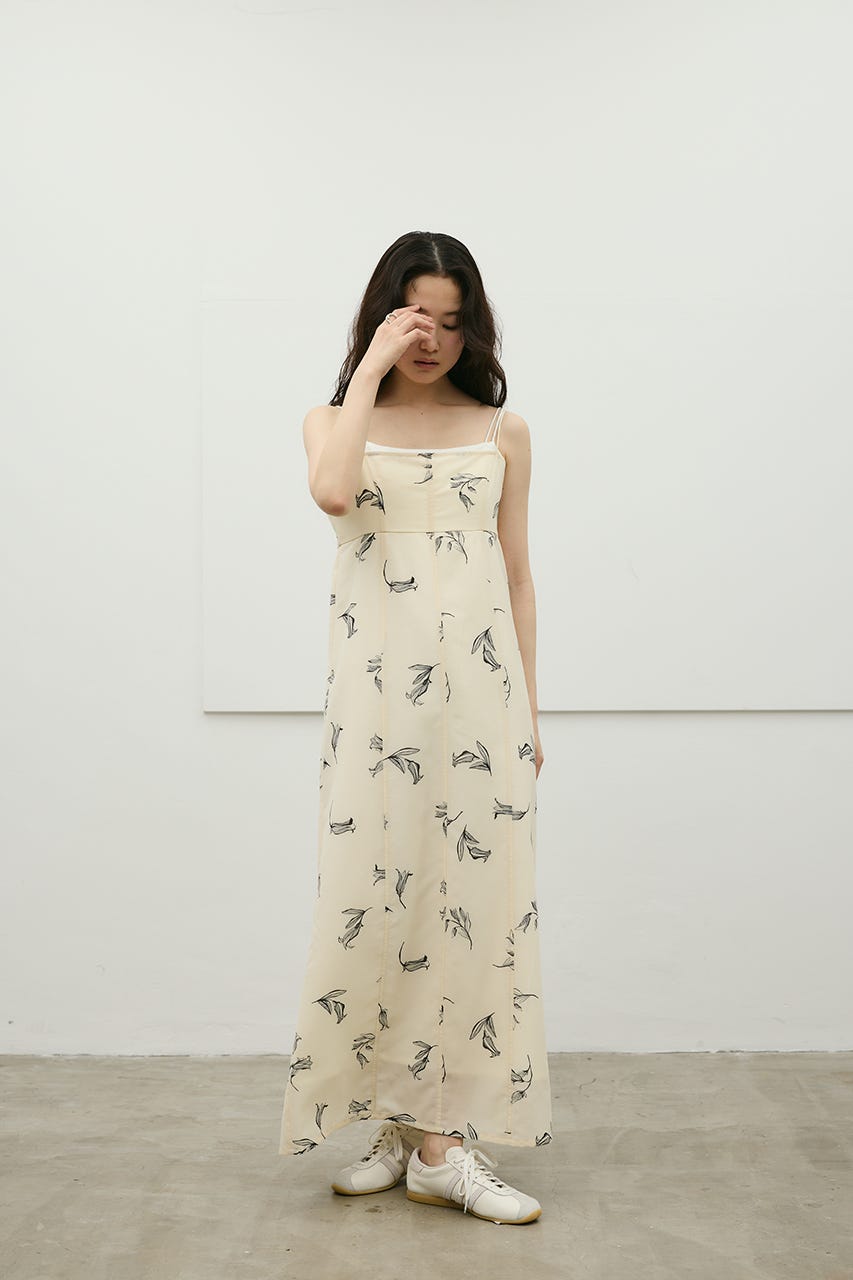 リネンミックスレイヤードキャミワンピース 柄WHT S