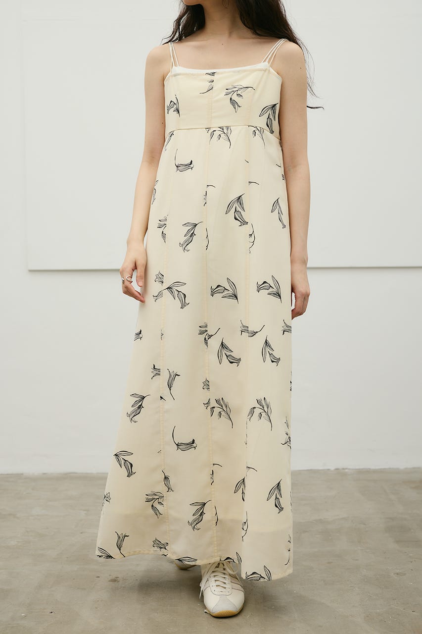 リネンミックスレイヤードキャミワンピース 柄WHT S