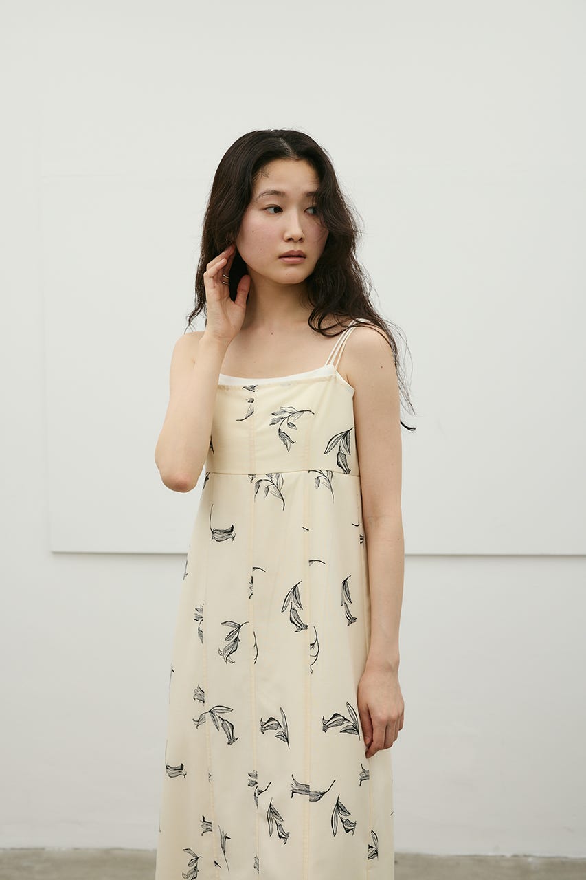 リネンミックスレイヤードキャミワンピース 柄WHT S