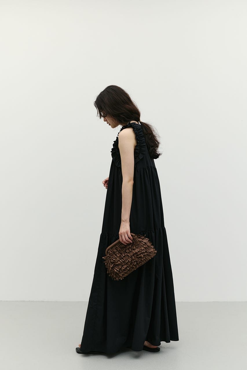 アシンメトリーフリルティアードワンピース BLK M