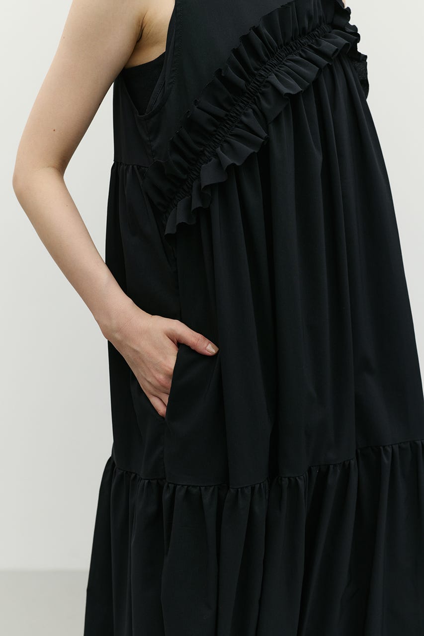 アシンメトリーフリルティアードワンピース BLK M
