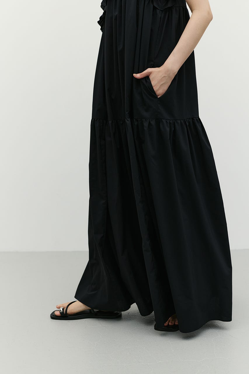 アシンメトリーフリルティアードワンピース BLK M
