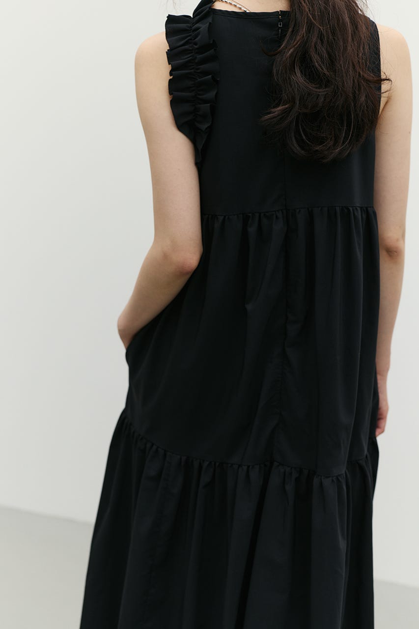 アシンメトリーフリルティアードワンピース BLK M