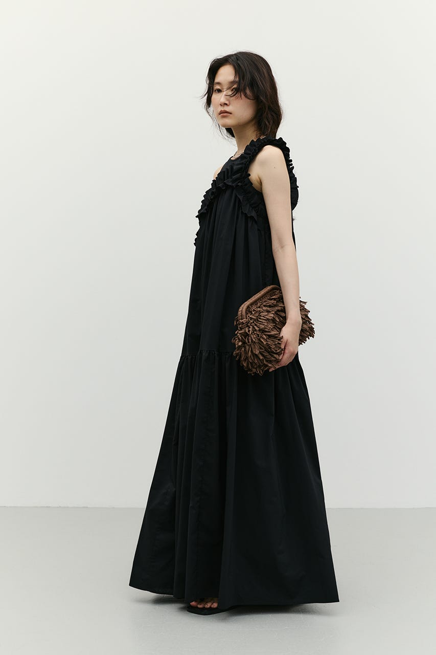 アシンメトリーフリルティアードワンピース BLK M