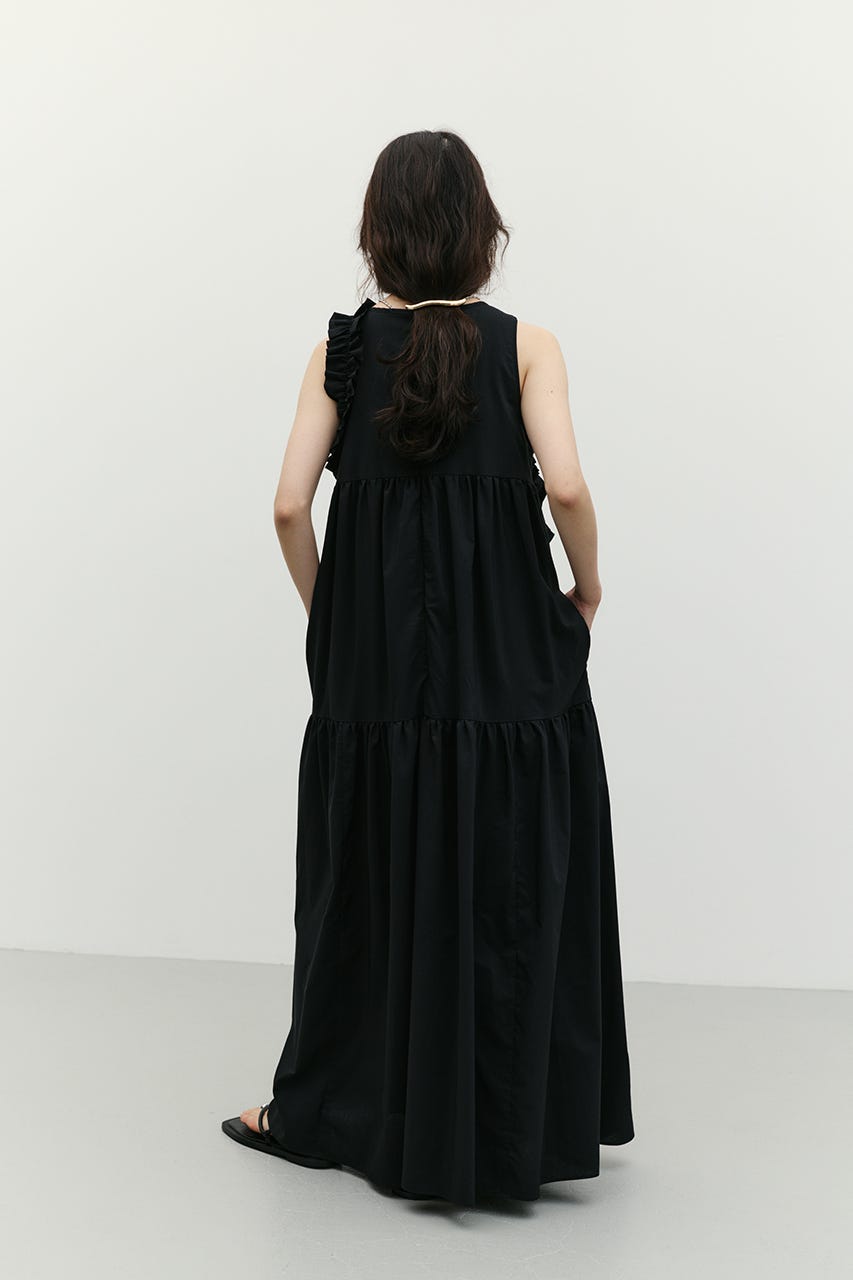 アシンメトリーフリルティアードワンピース BLK M