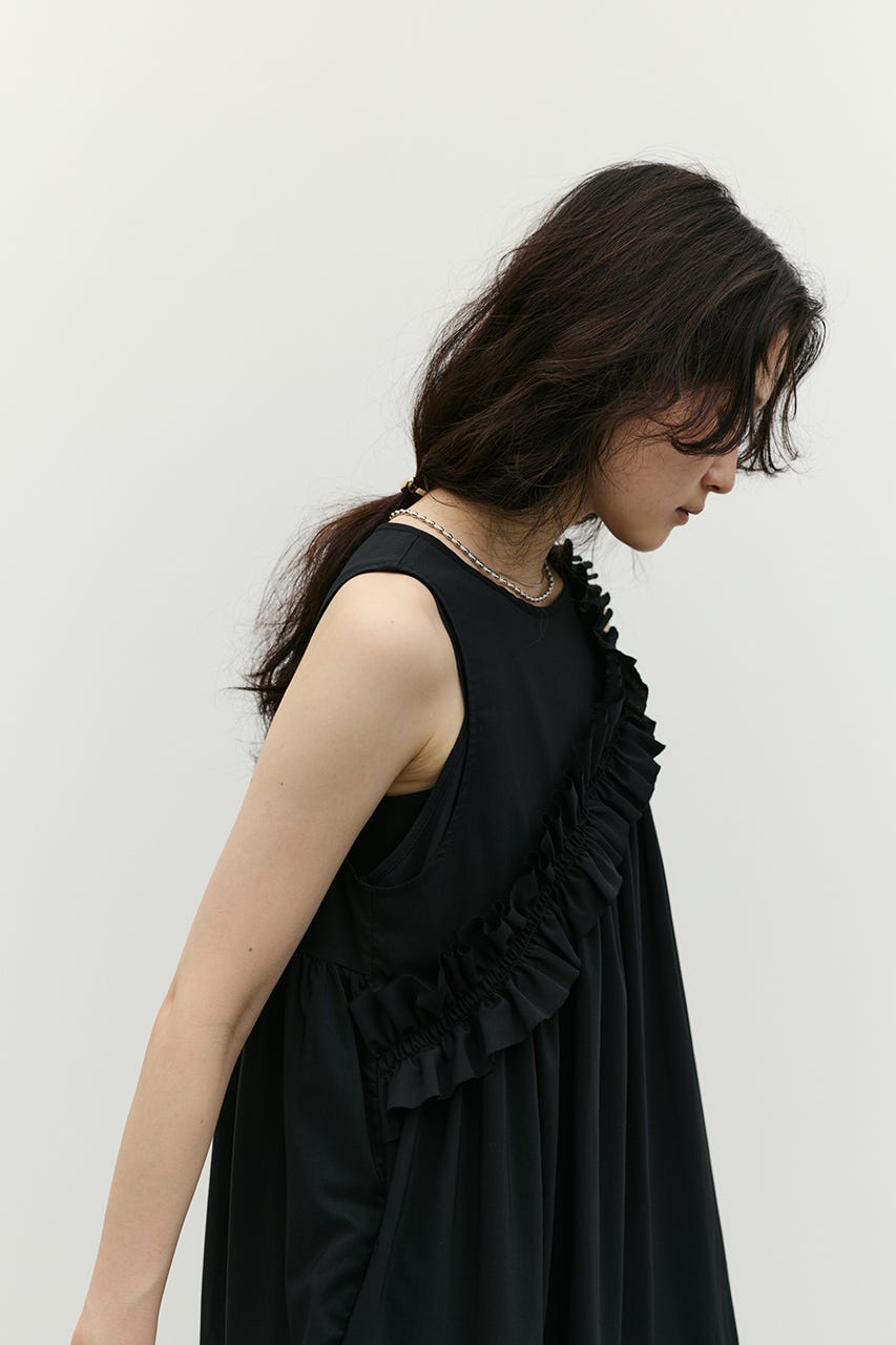 アシンメトリーフリルティアードワンピース BLK M