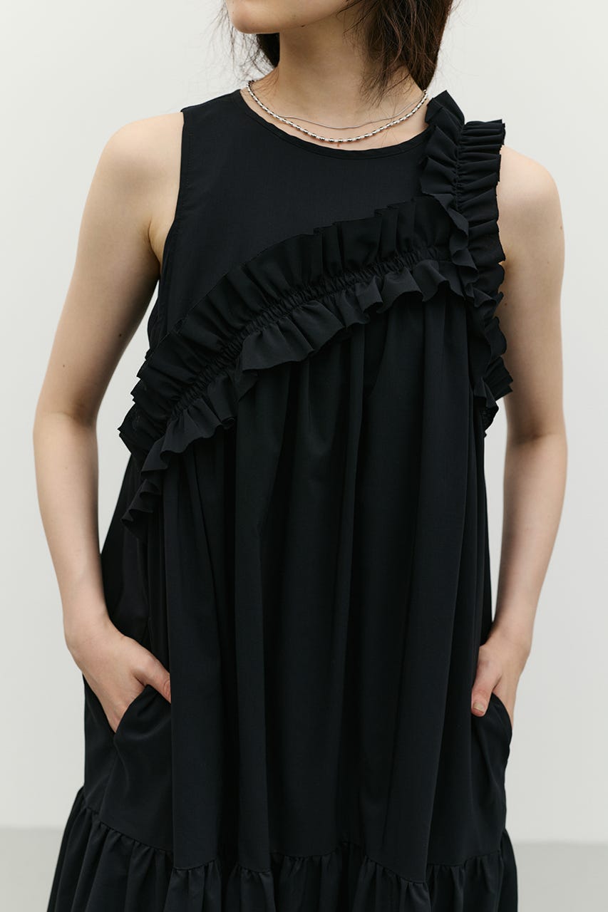 アシンメトリーフリルティアードワンピース BLK M