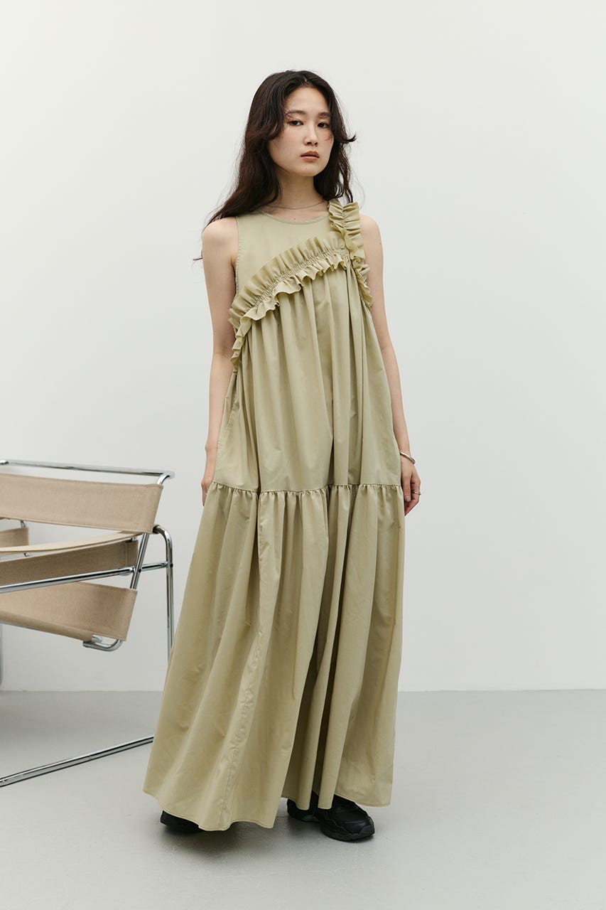 アシンメトリーフリルティアードワンピース MINT M