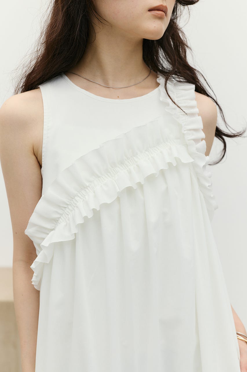 アシンメトリーフリルティアードワンピース WHT M