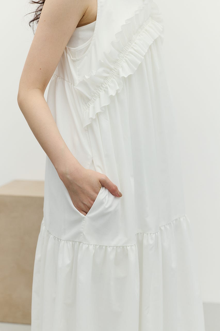 アシンメトリーフリルティアードワンピース WHT M