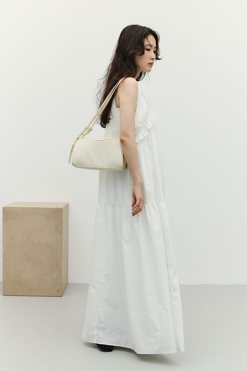 アシンメトリーフリルティアードワンピース WHT M