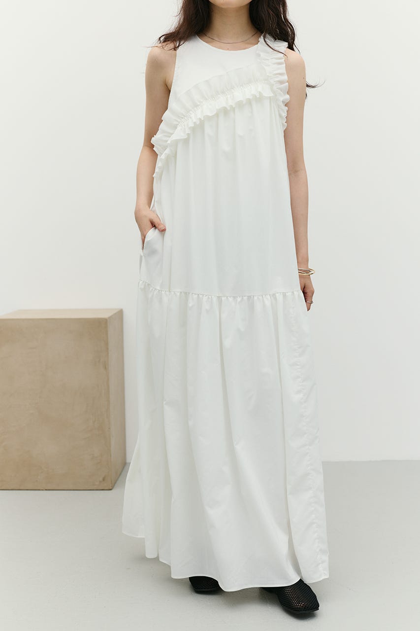 アシンメトリーフリルティアードワンピース WHT M