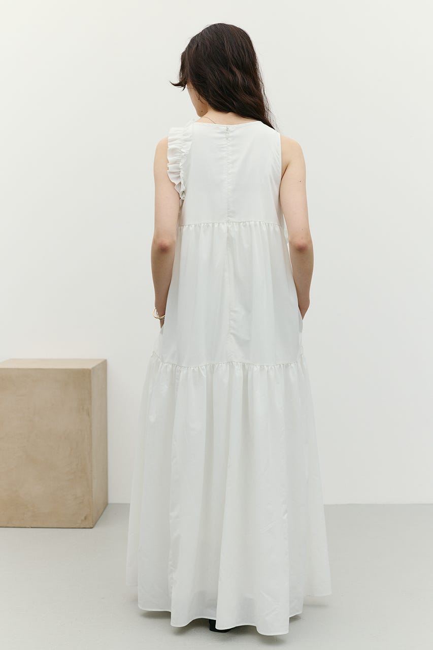 アシンメトリーフリルティアードワンピース WHT M