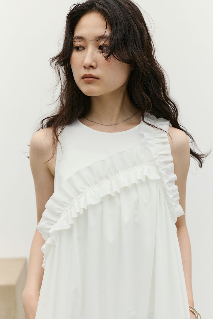 アシンメトリーフリルティアードワンピース WHT M