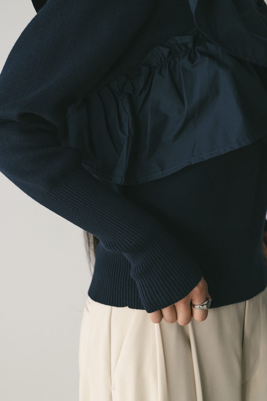 アシンメトリーフリルニットトップ NVY FREE