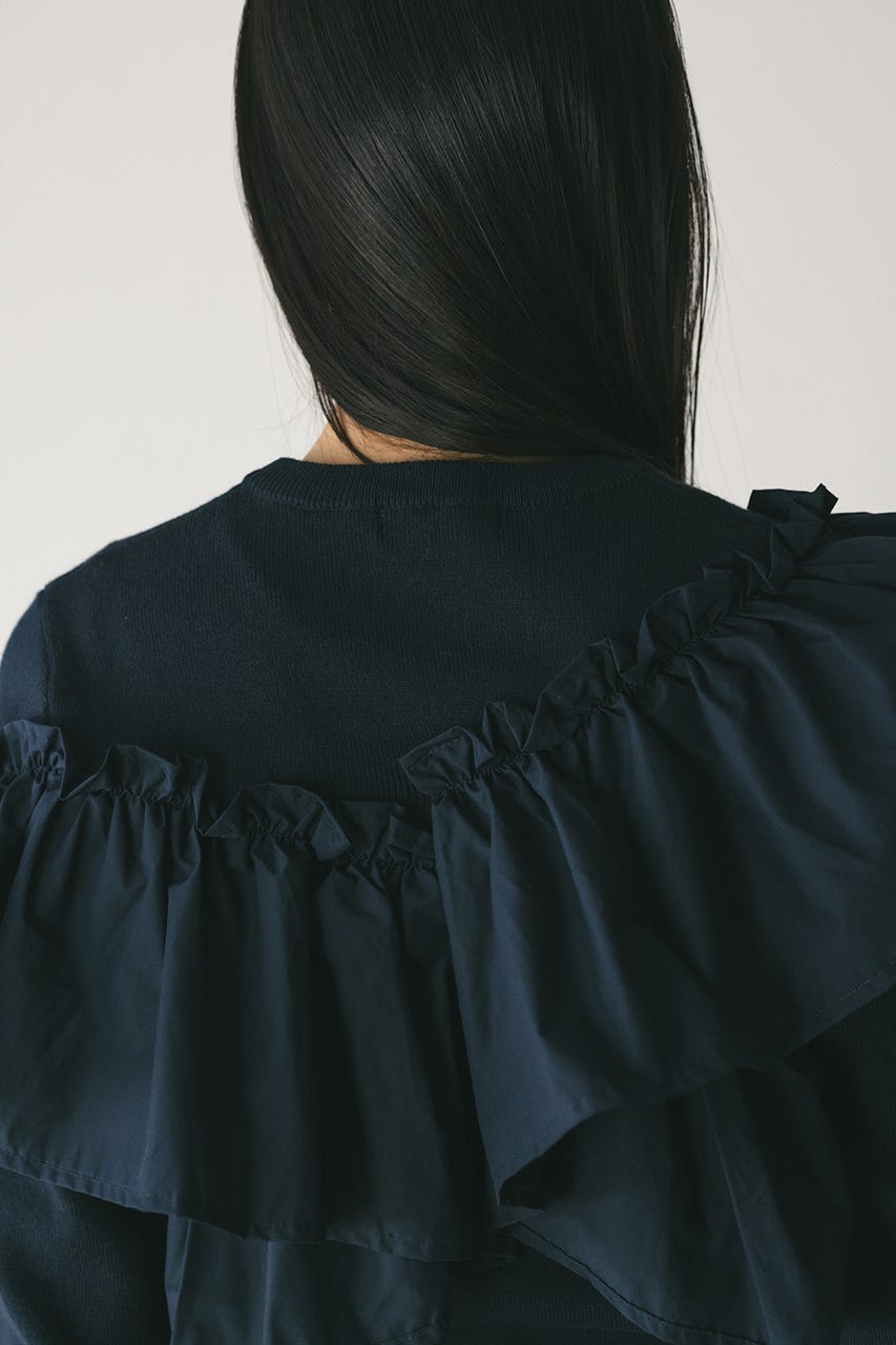 アシンメトリーフリルニットトップ NVY FREE