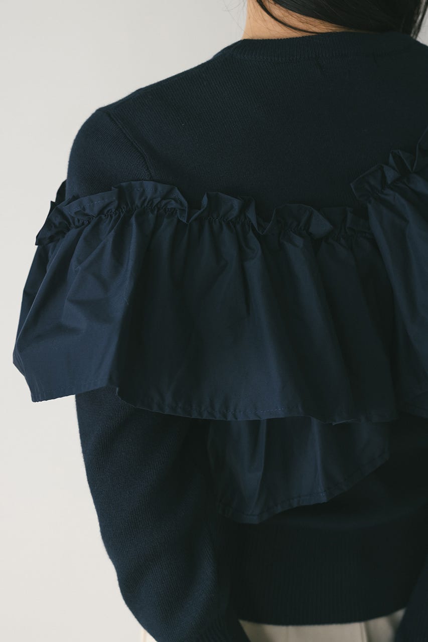 アシンメトリーフリルニットトップ NVY FREE