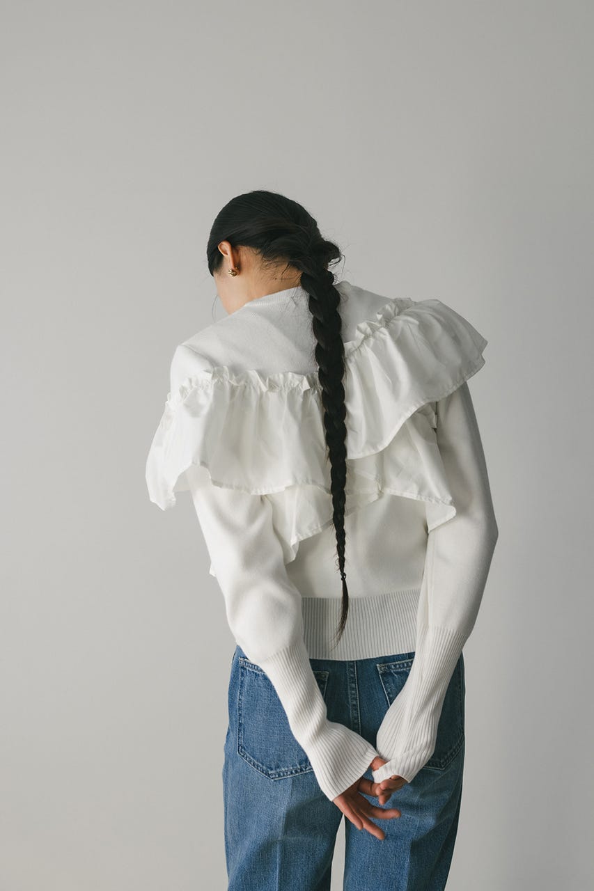 アシンメトリーフリルニットトップ WHT FREE