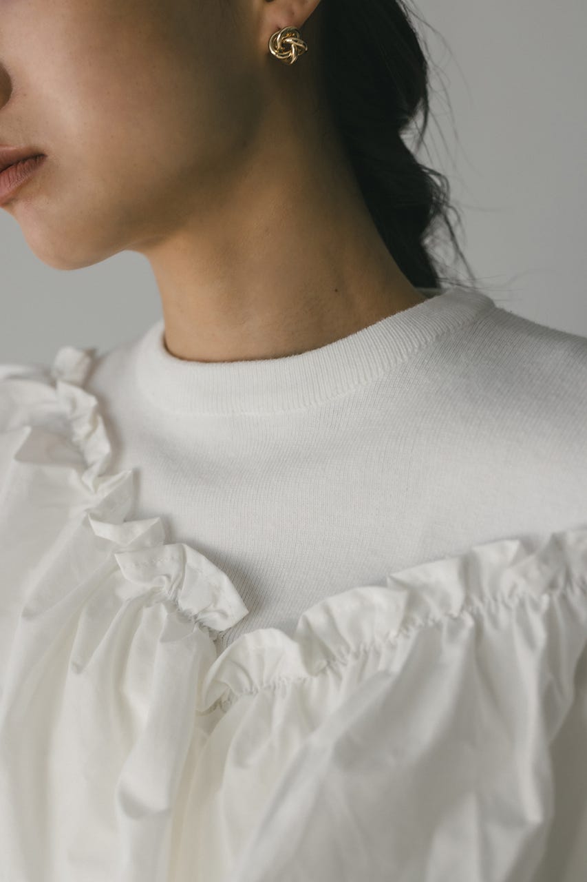 アシンメトリーフリルニットトップ WHT FREE