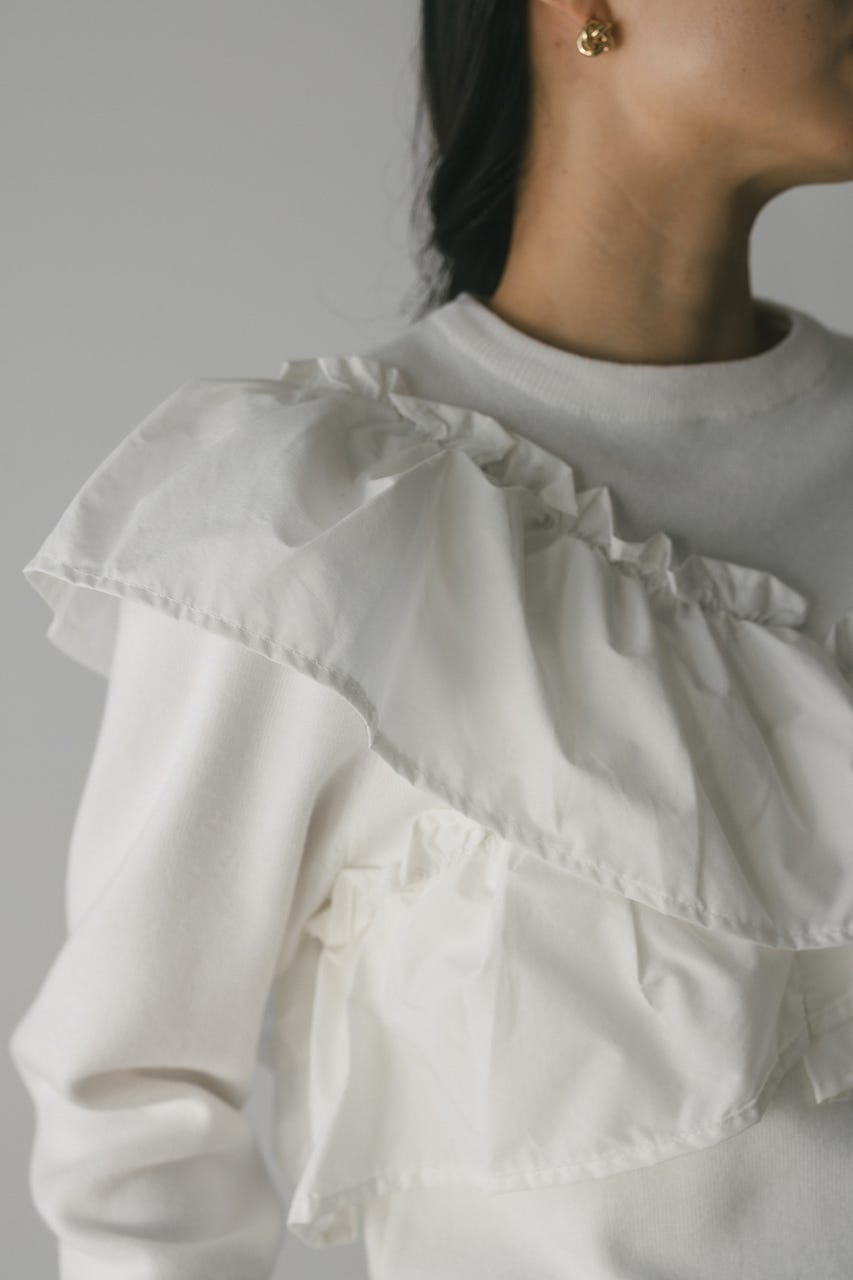 アシンメトリーフリルニットトップ WHT FREE