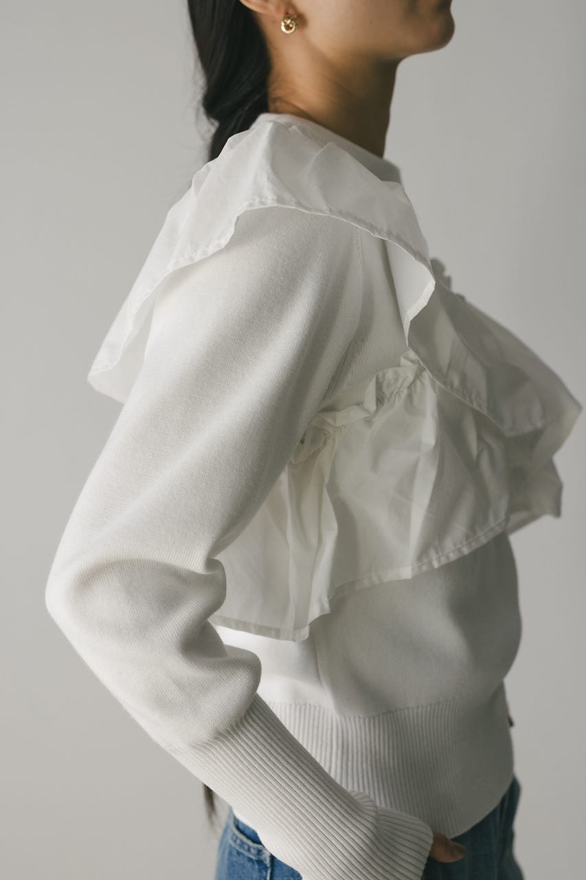 アシンメトリーフリルニットトップ WHT FREE