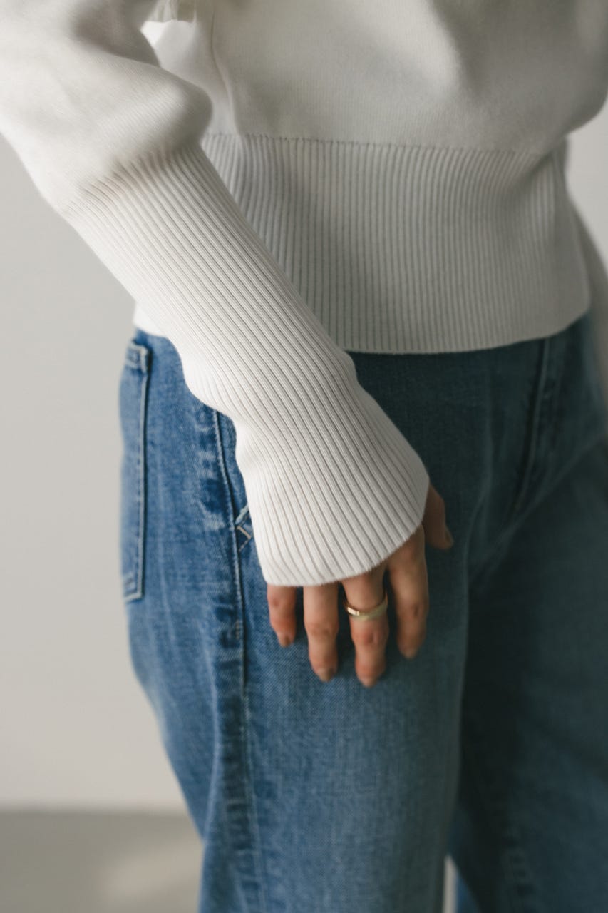 アシンメトリーフリルニットトップ WHT FREE