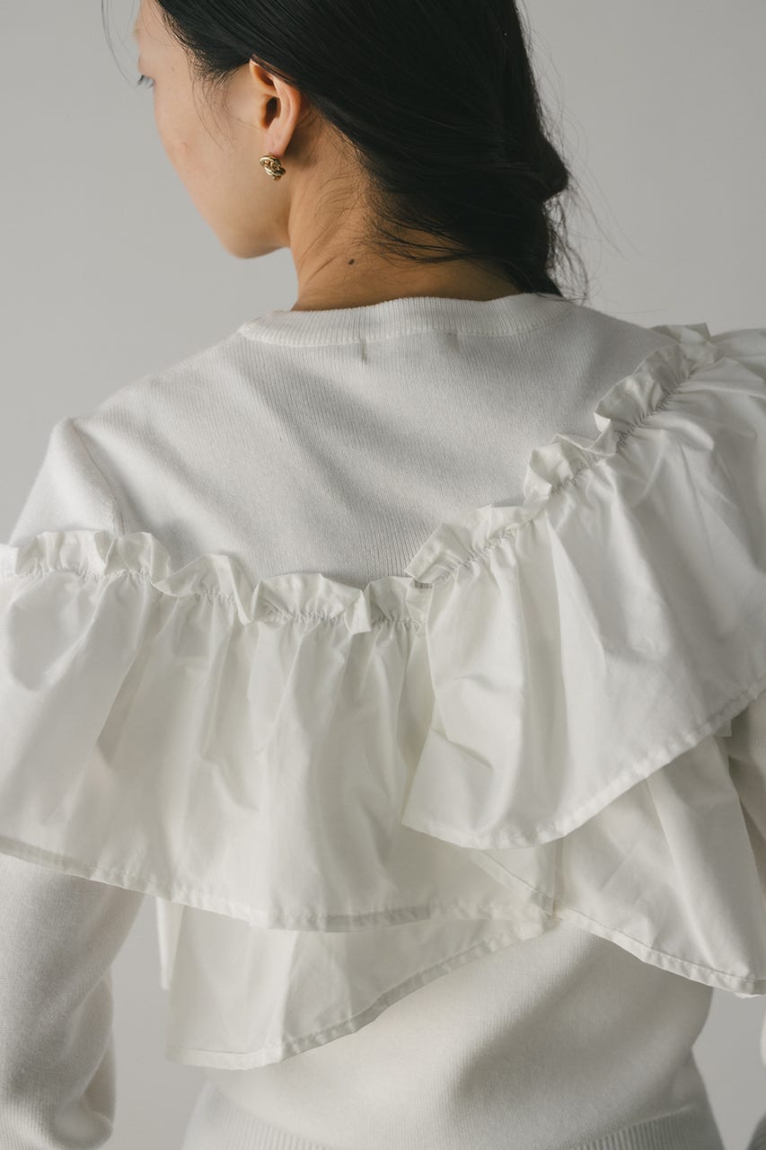 アシンメトリーフリルニットトップ WHT FREE