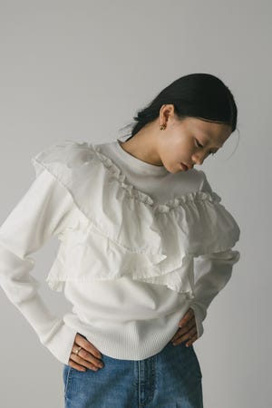 アシンメトリーフリルニットトップ