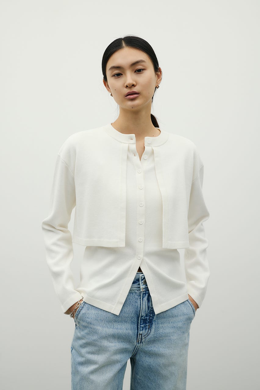 レイヤードニットカーデ WHT FREE