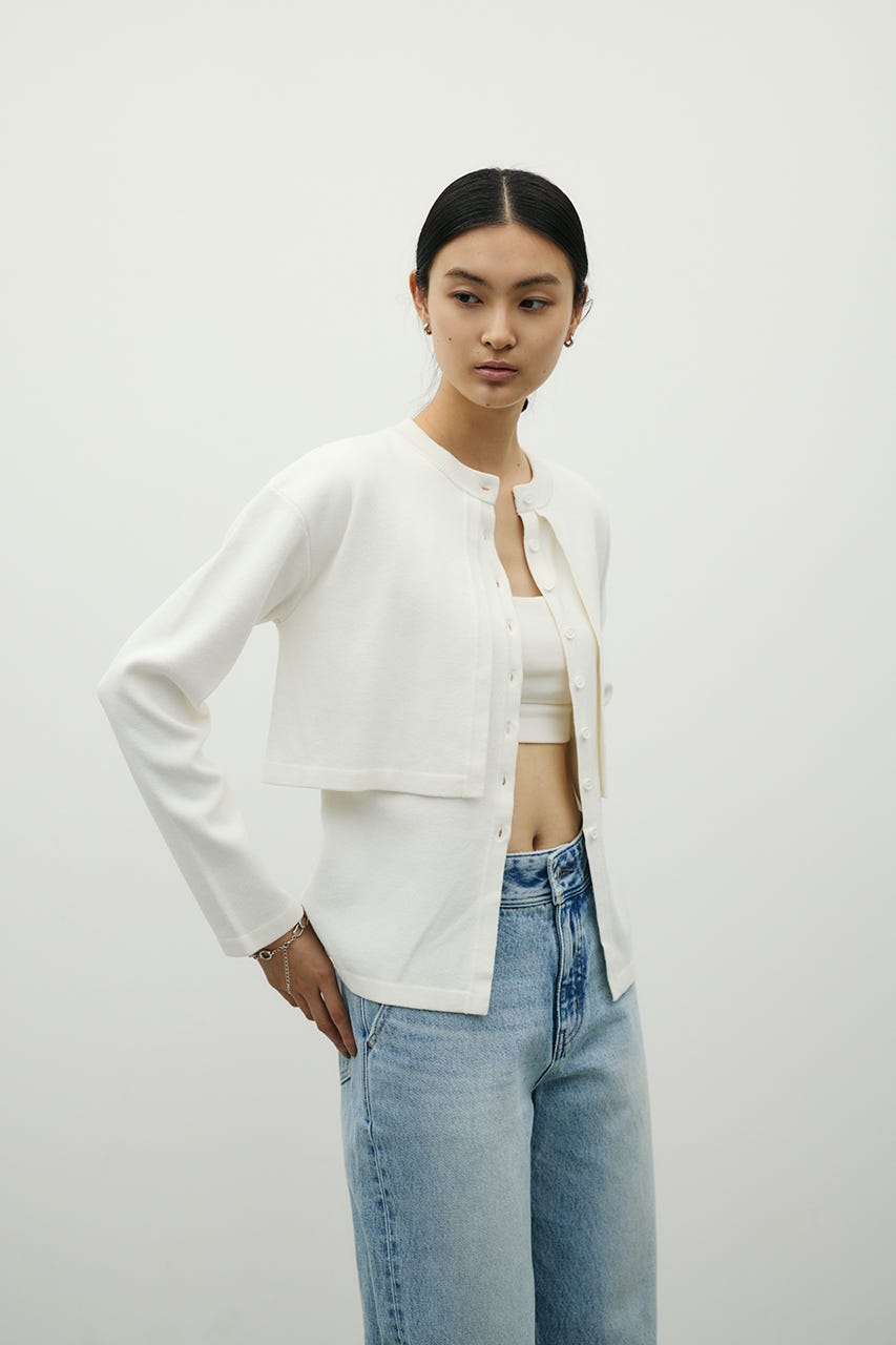 レイヤードニットカーデ WHT FREE