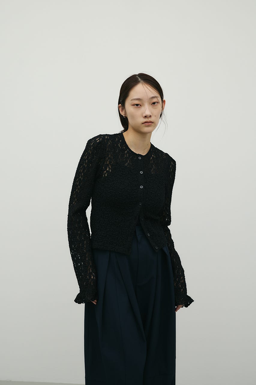 タックショルダーレースカーデ BLK FREE