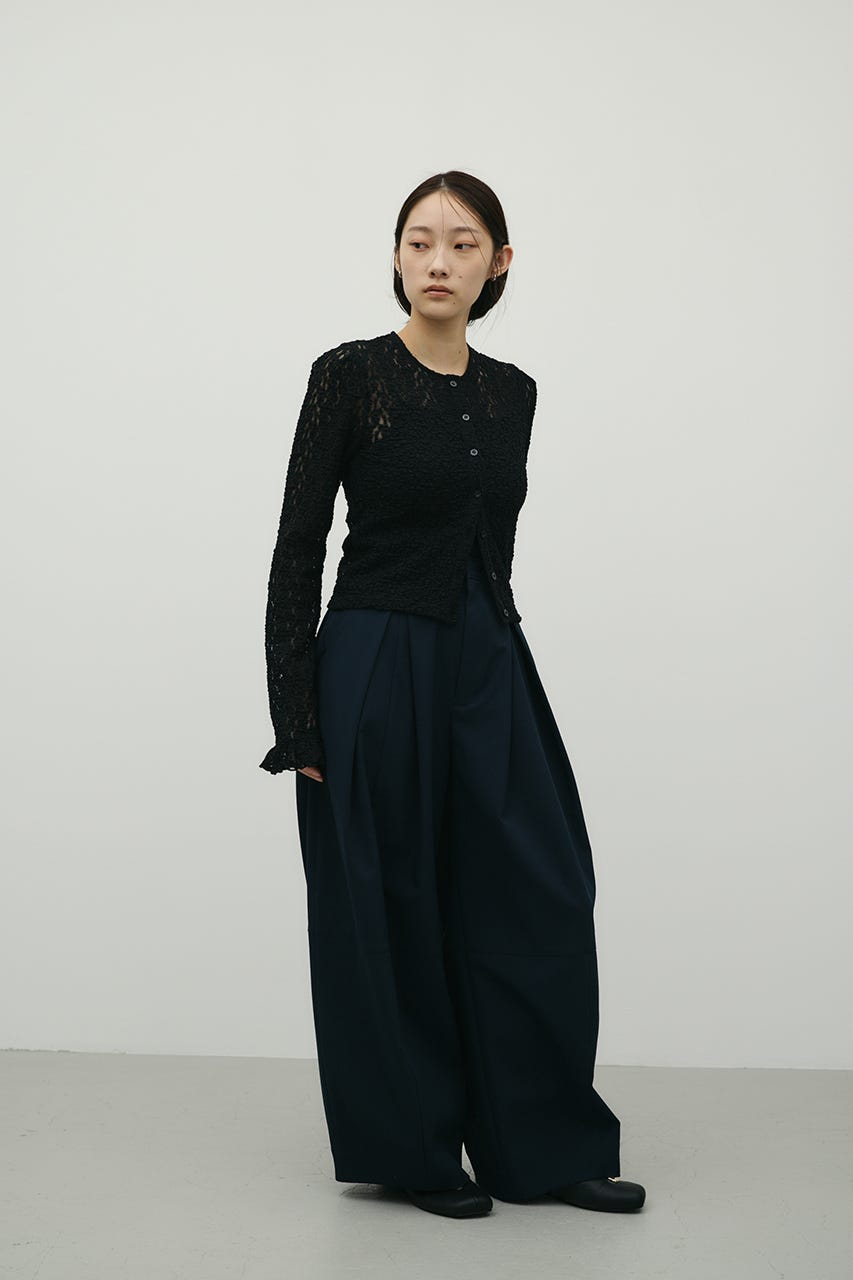 タックショルダーレースカーデ BLK FREE
