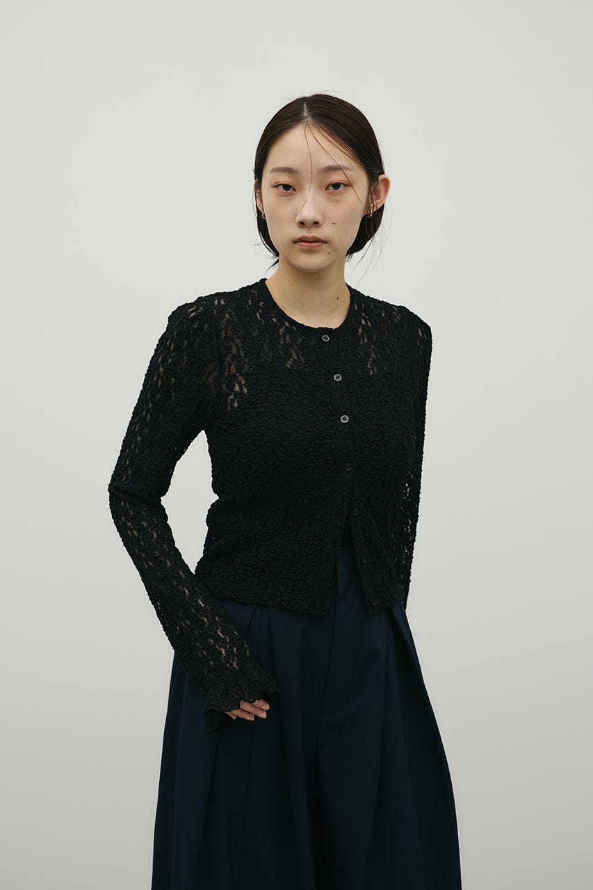 タックショルダーレースカーデ BLK FREE