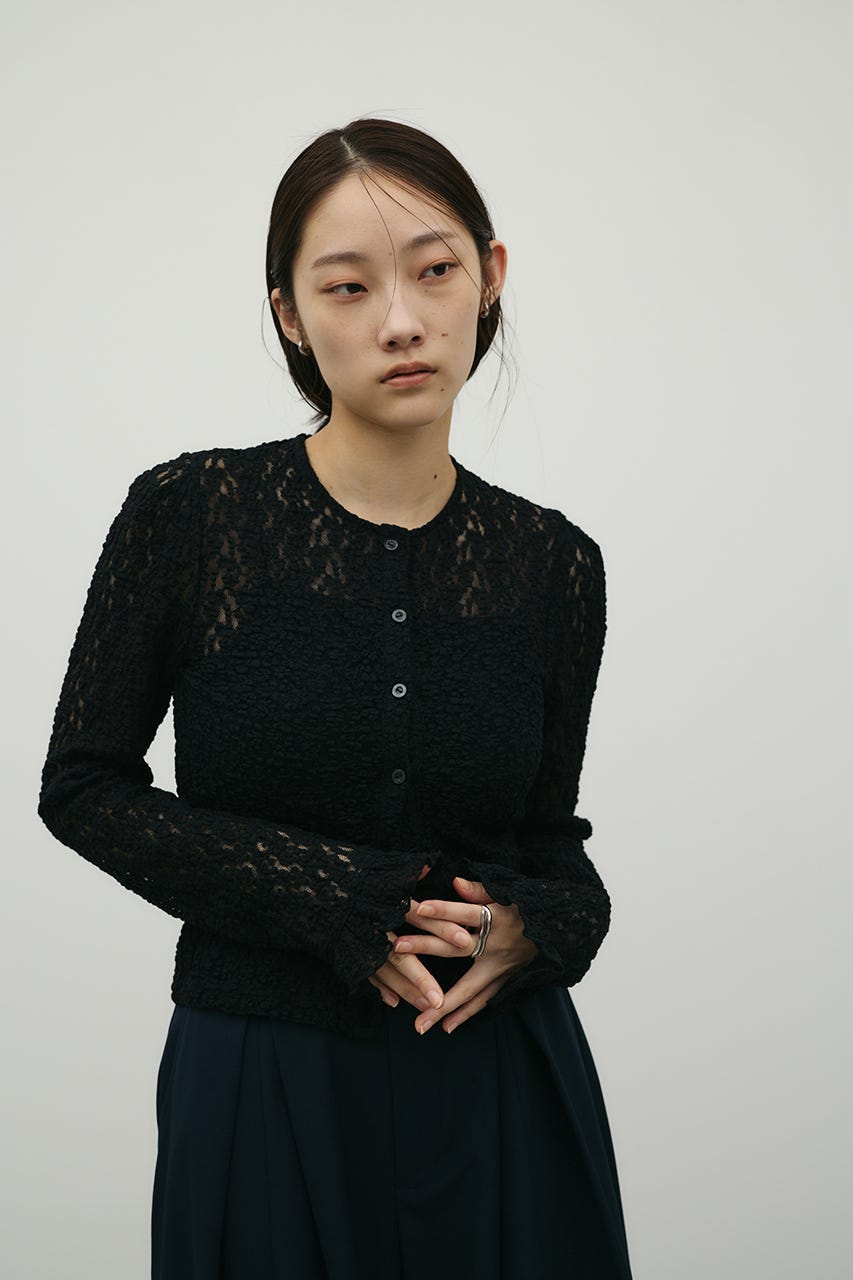 タックショルダーレースカーデ BLK FREE