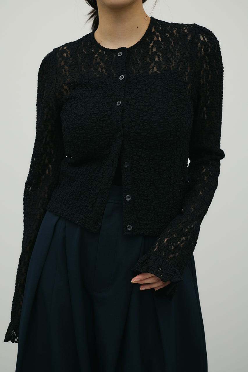 タックショルダーレースカーデ BLK FREE