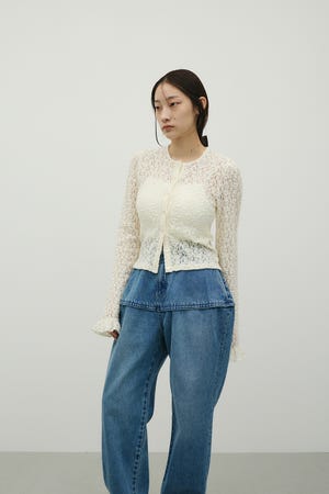 タックショルダーレースカーデ