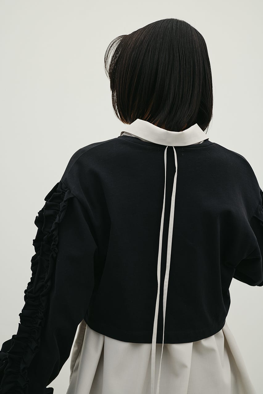 フリルスリーブカットトップ BLK FREE