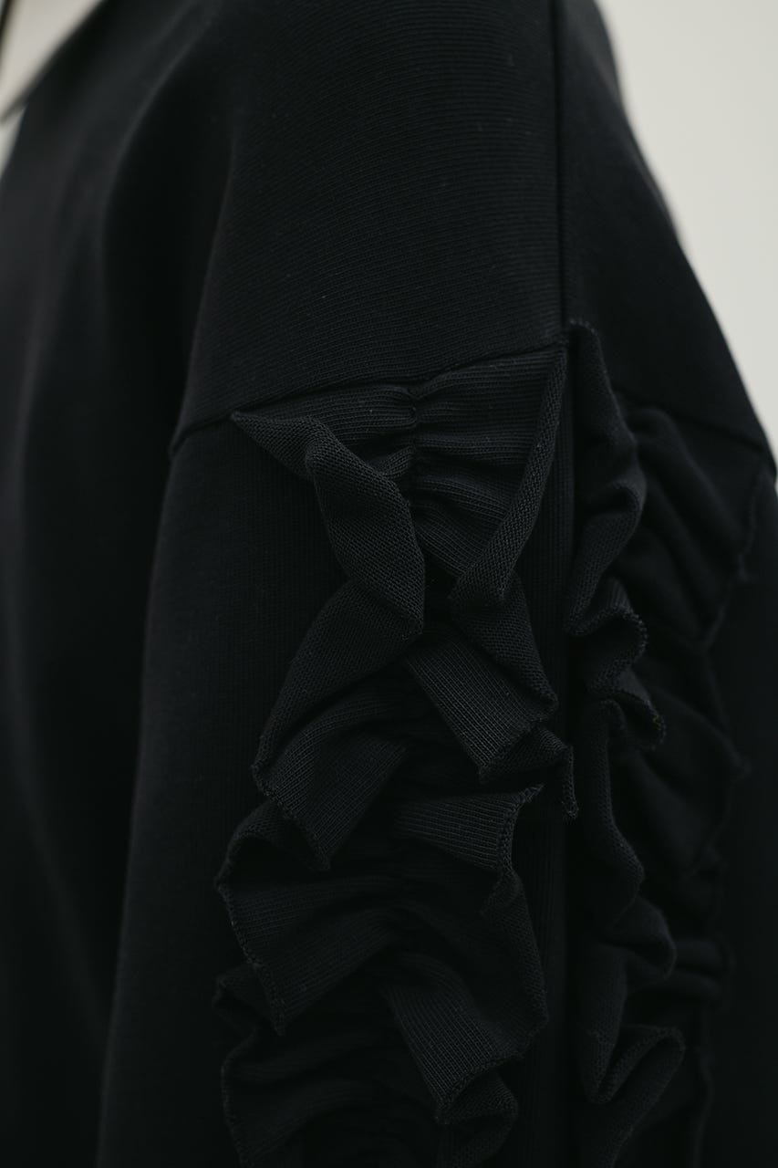 フリルスリーブカットトップ BLK FREE