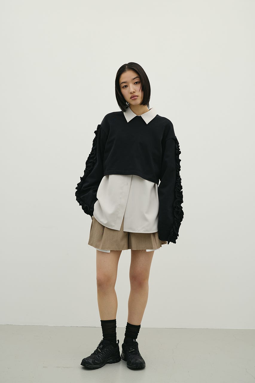 フリルスリーブカットトップ BLK FREE